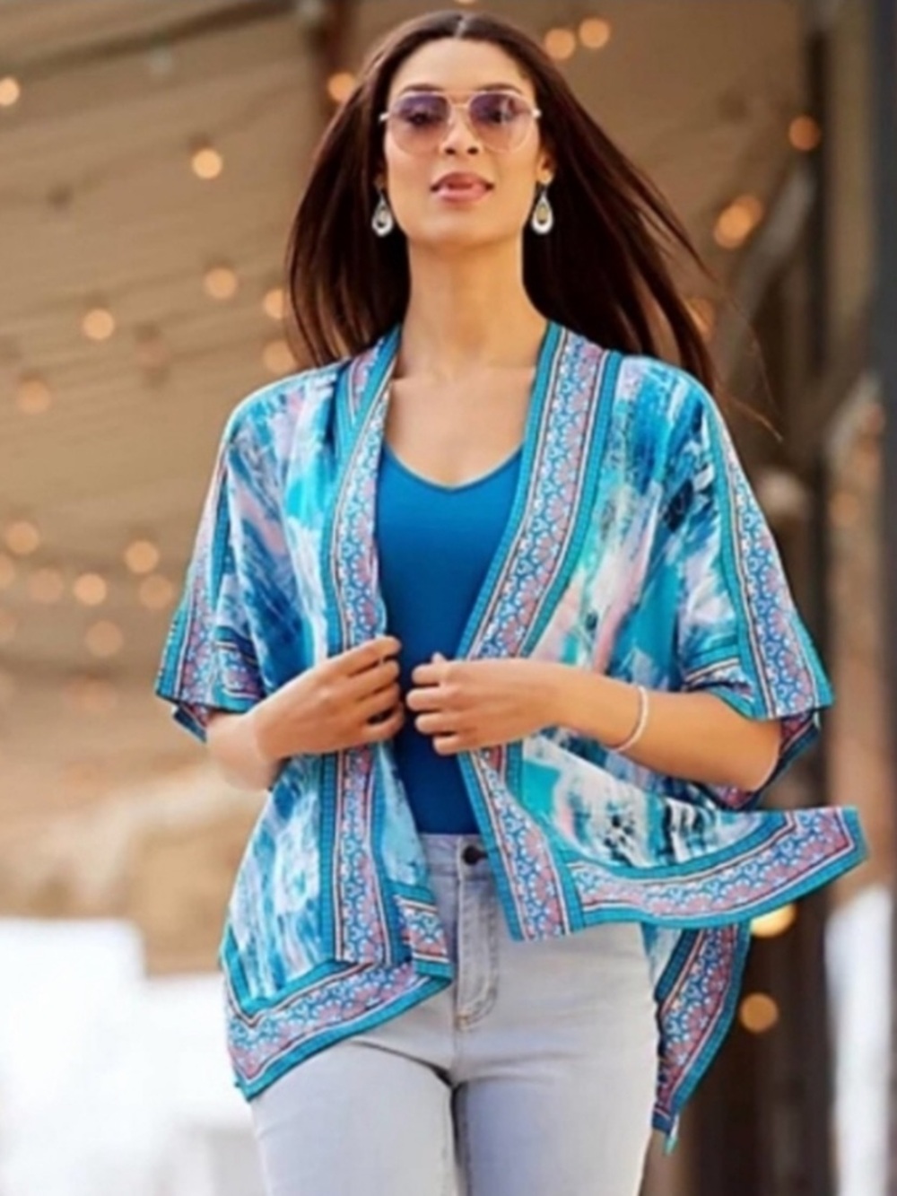 NWT Tolani Collection Raelyn Blue Kimono Size Large Petite
